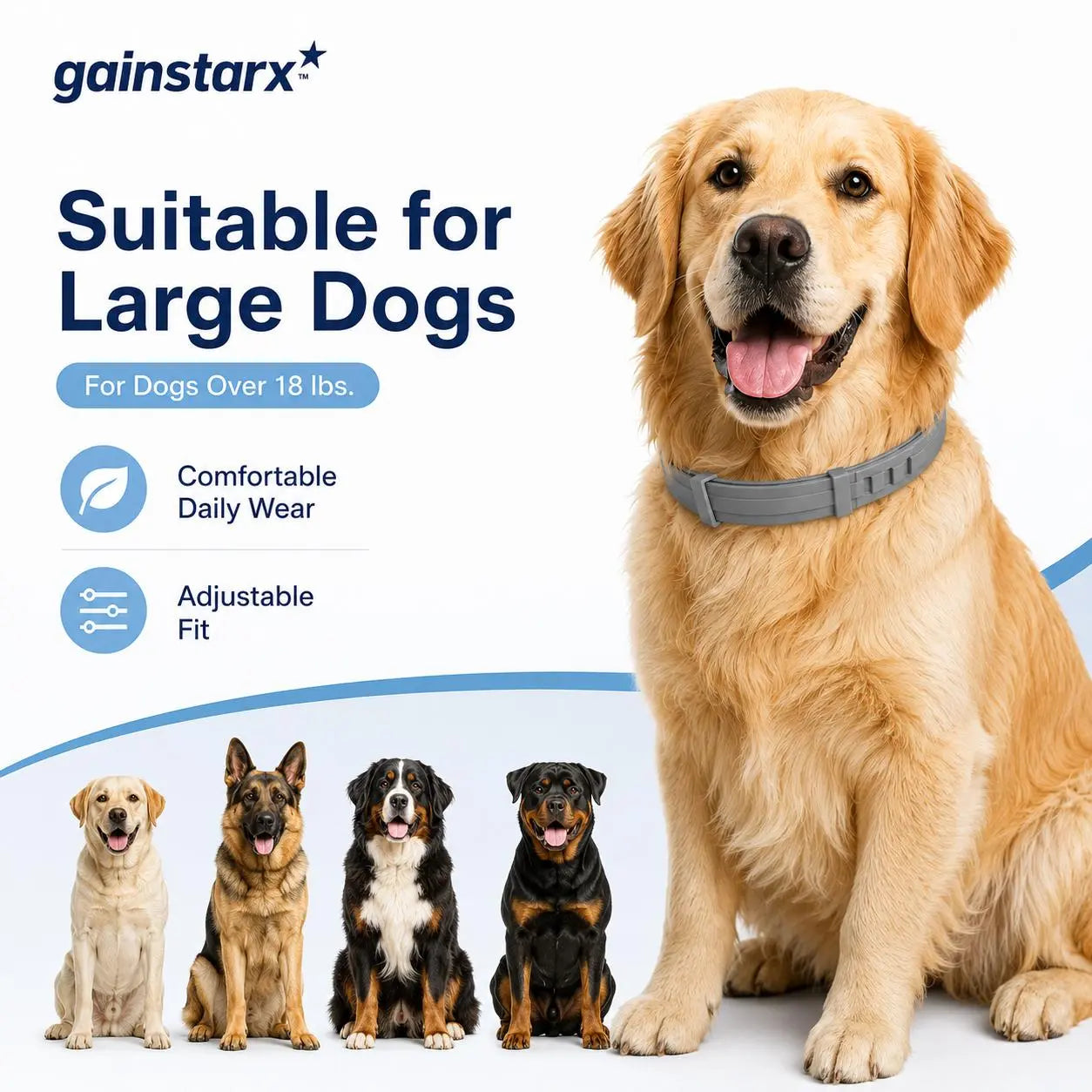 Gainstarx Adjustable Lightweight Dog Collar - Fresh Scented Comfort for Large Dogs Over 18 Lbs - Perfect for Everyday Walks and Outdoor Adventures