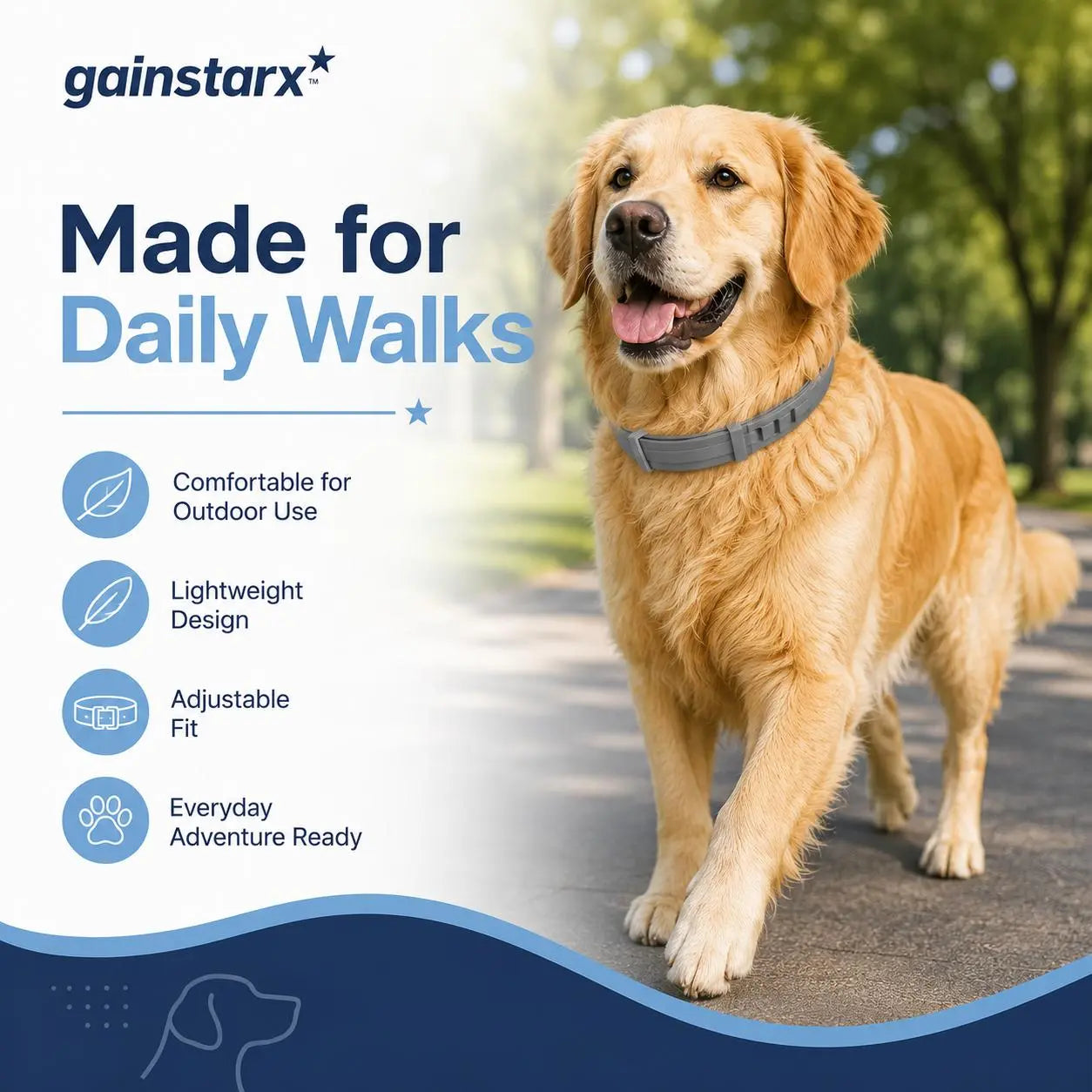 Gainstarx Adjustable Lightweight Dog Collar - Fresh Scented Comfort for Large Dogs Over 18 Lbs - Perfect for Everyday Walks and Outdoor Adventures