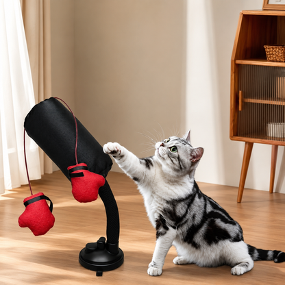 Cartoon Cat Punching Bag Toy with Suction Cup & Boxing Gloves - Fun Indoor Play for Kittens and Cats!