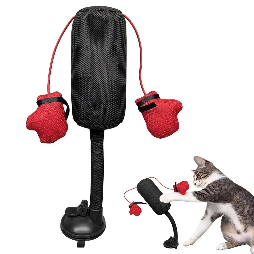 Cartoon Cat Punching Bag Toy with Suction Cup & Boxing Gloves - Fun Indoor Play for Kittens and Cats!